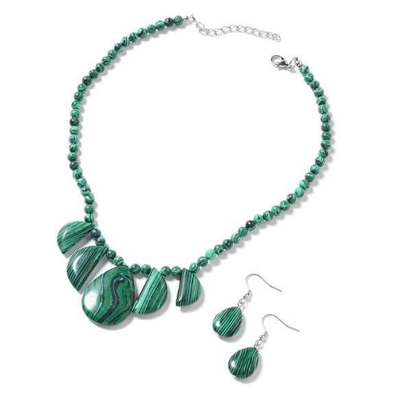 Designer Jewelry - Lab Created Malachite Earrings and Necklace Set